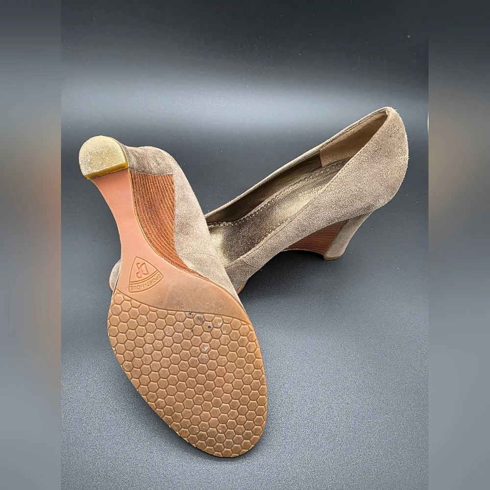 Donald J Pliner Heather Elephant Brown Suede Wooden Wedge Pumps Womens Size 8.5 - Picture 4 of 6